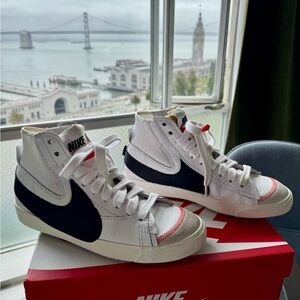 Nike White and Blue High-Tops with Orange Accents